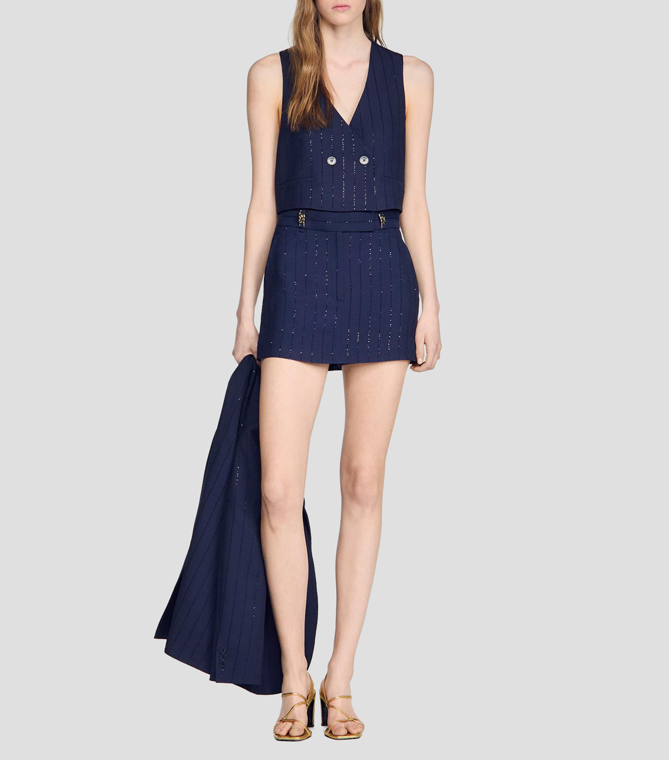 Falda tipo short mini de corte recto con rayas Mujer